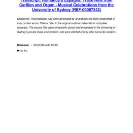 Romance d'Espagna, Track Nine from Carillon and Organ - Musical Celebrations from the University of Sydney - Transcript