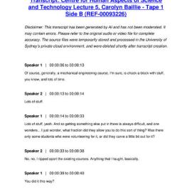 Centre for Human Aspects of Science and Technology Lecture 5, Carolyn Baillie - Tape 1 Side B - Transcript