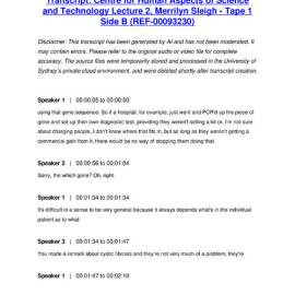 Centre for Human Aspects of Science and Technology Lecture 2, Merrilyn Sleigh - Tape 1 Side B - Transcript