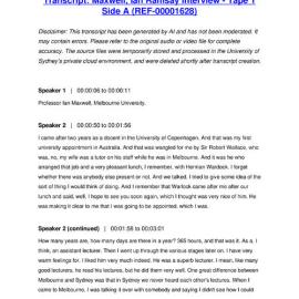 Maxwell, Ian Ramsay Interview - Tape 1 Side A - Transcript