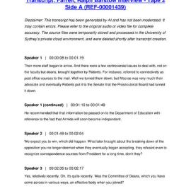 Farrell, Ralph Barstow Interview - Tape 2 Side A - Transcript