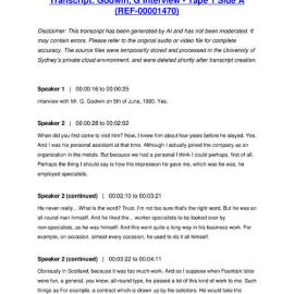 Godwin, G Interview - Tape 1 Side A - Transcript