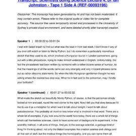 Scientists doing Science Lecture 4, Dr Ian Johnston - Tape 1 Side A - Transcript