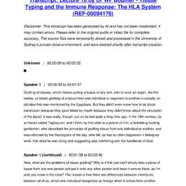 Lecture 18 by Dr WF Bodmer - Tissue Typing and the Immune Response: The HLA System - Transcript