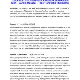 Vice Chancellor's Address to Academic Staff - Donald McNicol - Tape 1 of 2 - Transcript