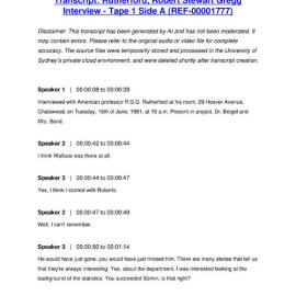 Rutherford, Robert Stewart Gregg Interview - Tape 1 Side A - Transcript