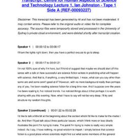 Centre for Human Aspects of Science and Technology Lecture 1, Ian Johnston - Tape 1 Side A - Transcript