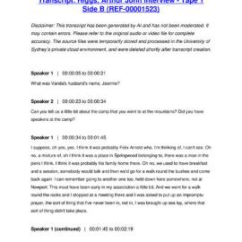 Higgs, Arthur John Interview - Tape 1 Side B - Transcript