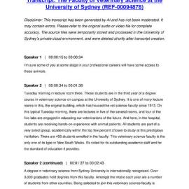 The Faculty of Veterinary Science at the University of Sydney - Transcript
