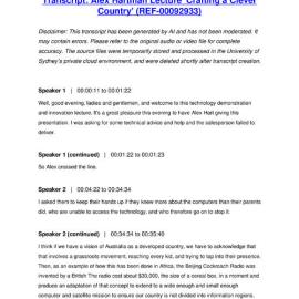 Alex Hartman Lecture 'Crafting a Clever Country' - Transcript