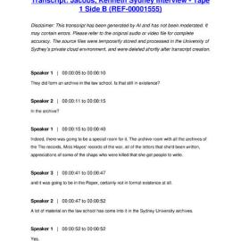 Jacobs, Kenneth Sydney Interview - Tape 1 Side B - Transcript
