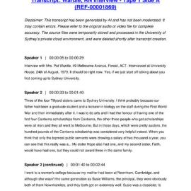Wardle, RN Interview - Tape 1 Side A - Transcript