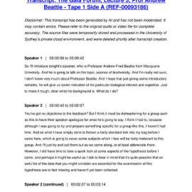 The Gaia Forum, Lecture 5, Prof Andrew Beattie - Tape 1 Side A - Transcript
