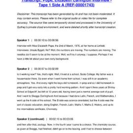 Pope, Elizabeth Carington Interview - Tape 1 Side A - Transcript