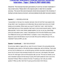 Blackburn, Charles Ruthven Bickerton Interview - Tape 1 Side B - Transcript