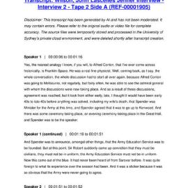 Wilson, John Lascelles Jenner Interview - Interview 2 - Tape 2 Side A - Transcript