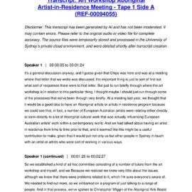 Art Workshop Aboriginal Artist-in-Residence Meeting - Tape 1 Side A - Transcript