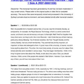 Horne, Donald Richmond Interview - Tape 1 Side A - Transcript