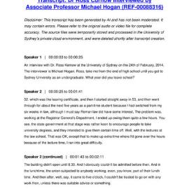 Dr Ross Curnow Interviewed by Associate Professor Michael Hogan - Transcript