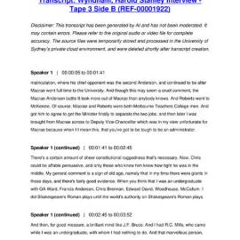 Wyndham, Harold Stanley Interview - Tape 3 Side B - Transcript