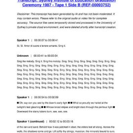 Sydney Institute of Education Graduation Ceremony 1987 - Tape 1 Side B - Transcript