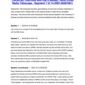 Interview with Harry Messel - Mills Cross Radio Telescope - Segment 7 of 14 - Transcript