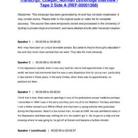 Cowper, Norman Lethbridge Interview - Tape 2 Side A - Transcript