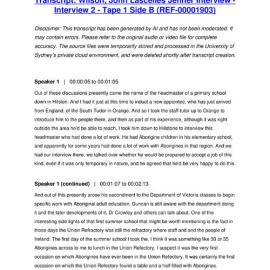 Wilson, John Lascelles Jenner Interview - Interview 2 - Tape 1 Side B - Transcript