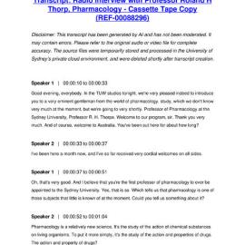 Radio Interview with Professor Roland H Thorp, Pharmacology - Cassette Tape Copy - Transcript