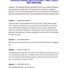 Messel, Harry Interview - Tape 1 Side B - Transcript