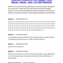 La Guerra di Troia - Maggio - Viano (Massa) - Ridotta - Tape 1 of 2 - Transcript