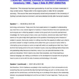 Sydney Institute of Education Graduation Ceremony 1988 - Tape 2 Side B - Transcript