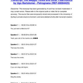 Old Maggio Tunes and Other Fisarmonica by Ugo Bartolomei - Petrognano - Transcript