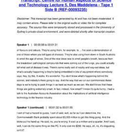 Centre for Human Aspects of Science and Technology Lecture 5, Des Maddelena - Tape 1 Side B - Transcript