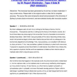 Out of the Crucible Conference, Speech by Dr Rupert Sheldrake - Tape 4 Side B - Transcript