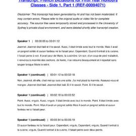 French Dictations for Fifth Year Honours Classes - Side 1, Part 1 - Transcript