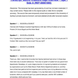 Munro, Crawford Hugh Interview - Tape 1 Side A - Transcript