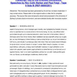 Out of the Crucible Conference, Speeches by Rev Colin Barker and Paul Faigl - Tape 9 Side B - Transcript