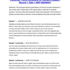 French Dictations for Honours Classes - Record 1, Side 1 - Transcript