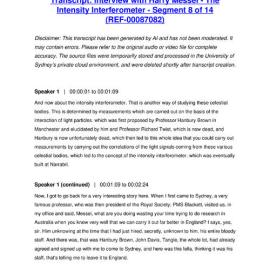 Interview with Harry Messel - The Intensity Interferometer - Segment 8 of 14 - Transcript