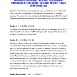 Associate Professor Judith Keene Interviewed by Associate Professor Michael Hogan - Transcript