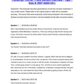 Horner, Frank Benson Interview - Tape 1 Side B - Transcript