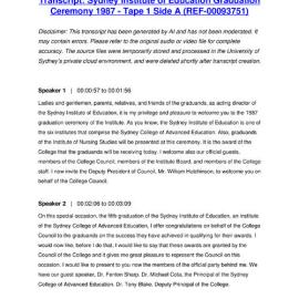 Sydney Institute of Education Graduation Ceremony 1987 - Tape 1 Side A - Transcript