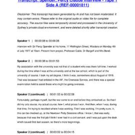 Spender, Percy Claude Interview - Tape 1 Side A - Transcript