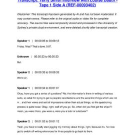 Terry Smith Interview with Louise Dauth - Tape 1 Side A - Transcript