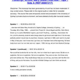 Arnold, Mary (Sister) Interview - Tape 1 Side A - Transcript