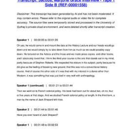 Jacobs, Marjorie Grace Interview - Tape 1 Side B - Transcript