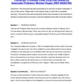 Professor Peter King Interviewed by Associate Professor Michael Hogan - Transcript