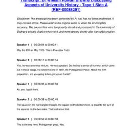 Dr William Rowan Browne Discussing Aspects of University History - Tape 1 Side A - Transcript