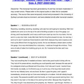 Weekes, Hazel Claire Interview - Tape 1 Side A - Transcript